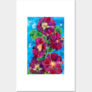 Hollyhocks and Bees Posters and Art